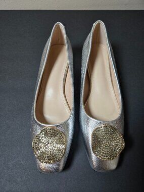 Silver Metallic Rhinestone Sculptural Heel Pumps Size 39 / 8.5 New